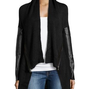 Dex Black Open Cardigan Sweater Faux Leather Trim